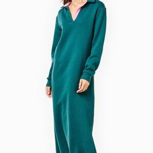 New! ADDISON Preppy Soft Plush Luxe Beck Green Midi Relaxed Fit Dress LARGE $178